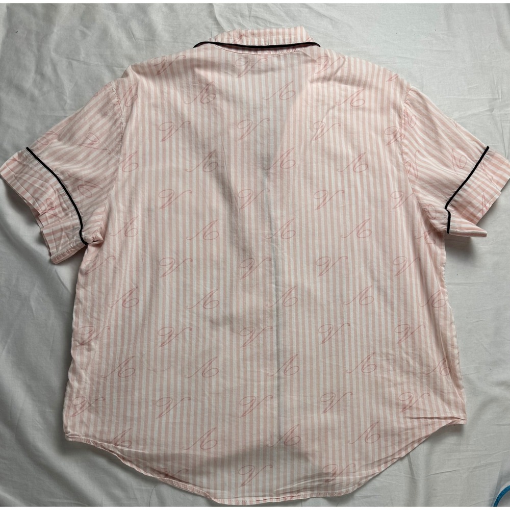 Victoria's Secret Pink Stripe V Logo Pajama Top Short Sleeve Button Up Sleepwear - Picture 9 of 9